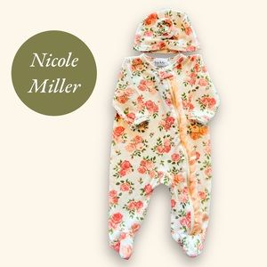 Beautiful Rose Print Footed Sleeper & Hat (3-6M)